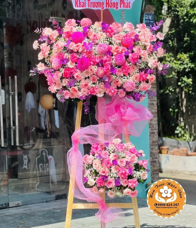 Kệ Hoa Khai Trương Rạng Rỡ Sắc Hồng