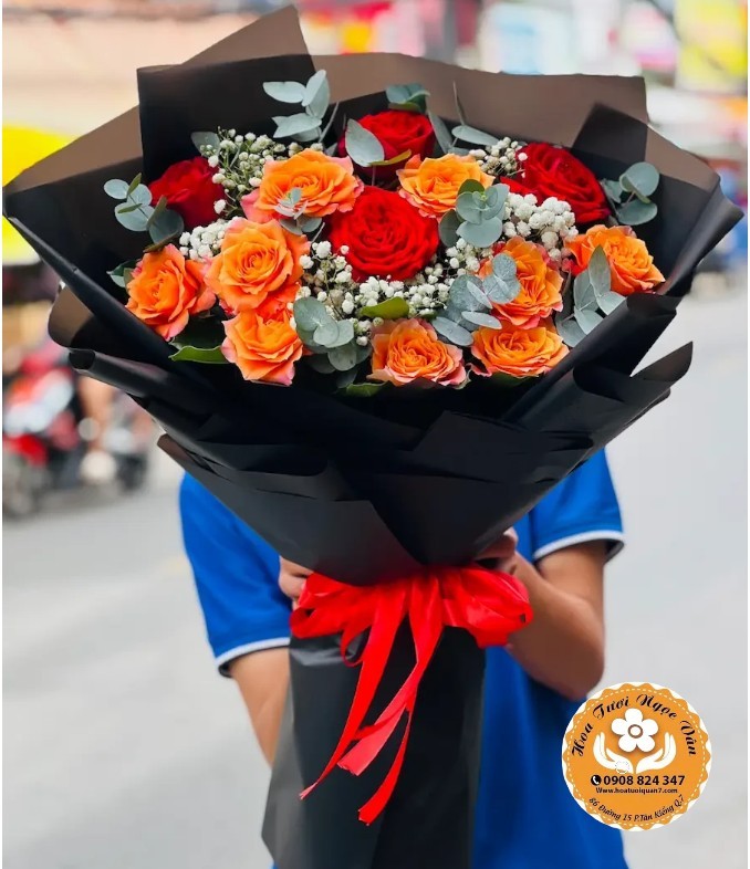 Bó Hoa Hồng Cam Đỏ Nàng Thơ