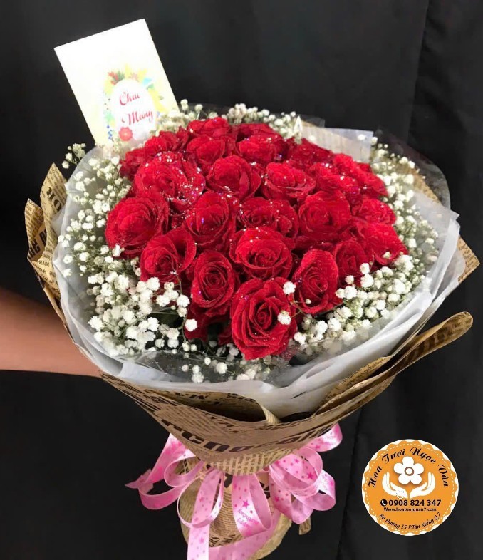 Bó Hoa Hồng Đỏ Vintage Chúc Mừng