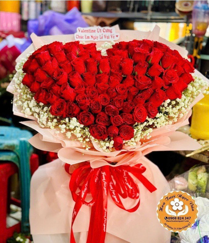 Bó Hoa Hồng Trái Tim Valentine Ngọt Ngào